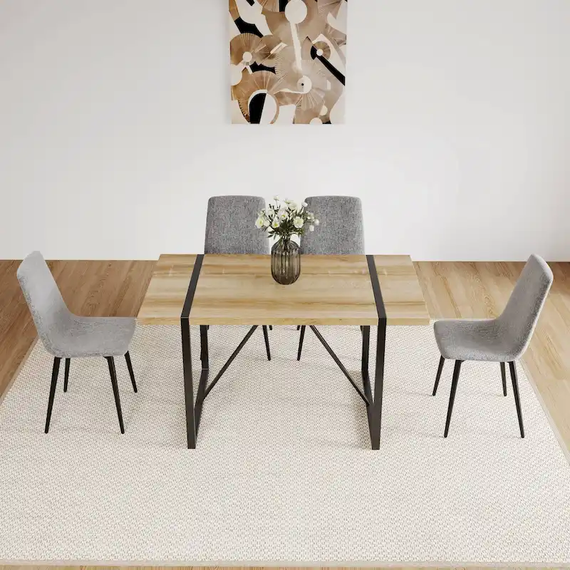Mid Century Wooden Kitchen Table Set Small Apartment Dining Table and Chair Sets with Metal Base and Legs for Kitchen