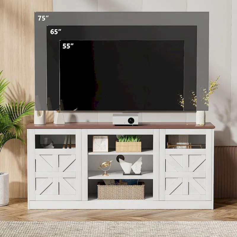 TV Stand with Double Barn Doors Storage Cabinets