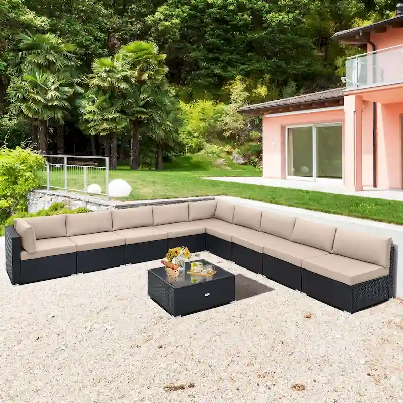 Costway 10 PCS Patio Rattan Furniture Set Outdoor Wicker Sofa Table - See Details