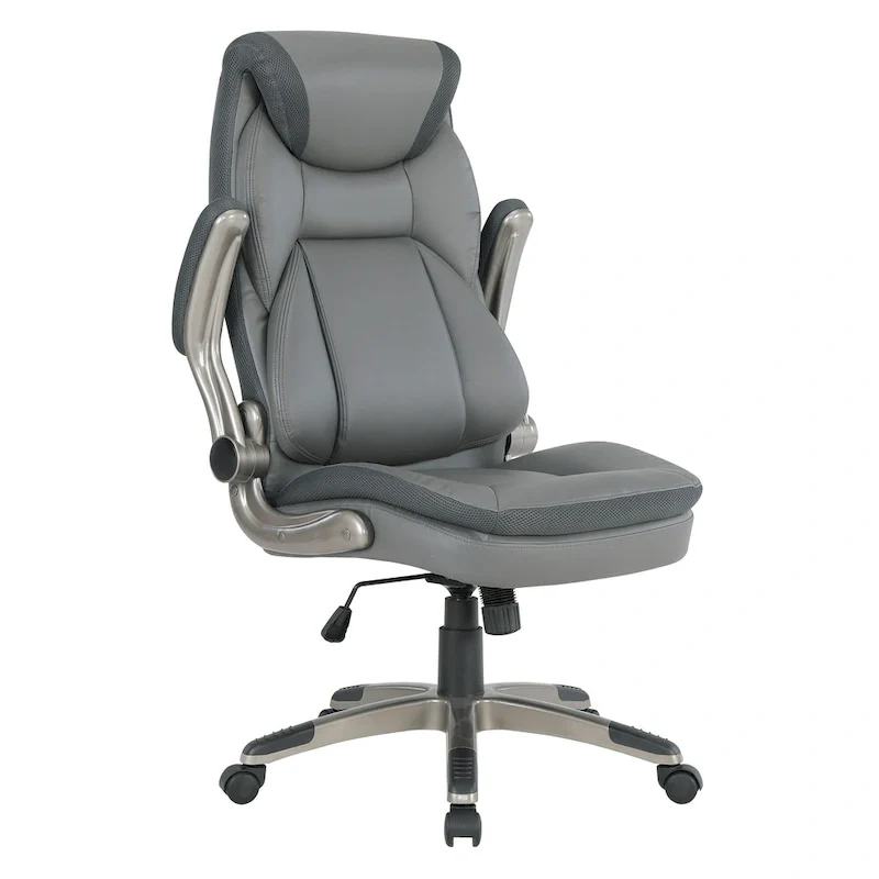 Executive Bonded Leather Office Chair with Lumbar Support, Locking Tilt and Flip Arms – Taupe / Black / Charcoal, for 1 Person