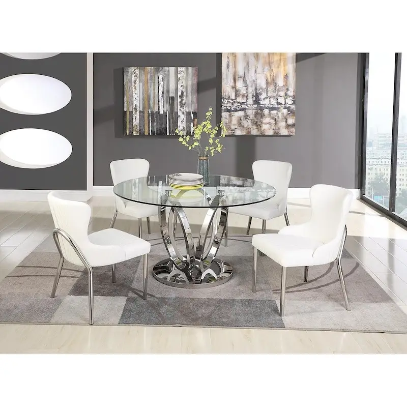 Somette Ema Round Glass Top Dining Table - Steel
