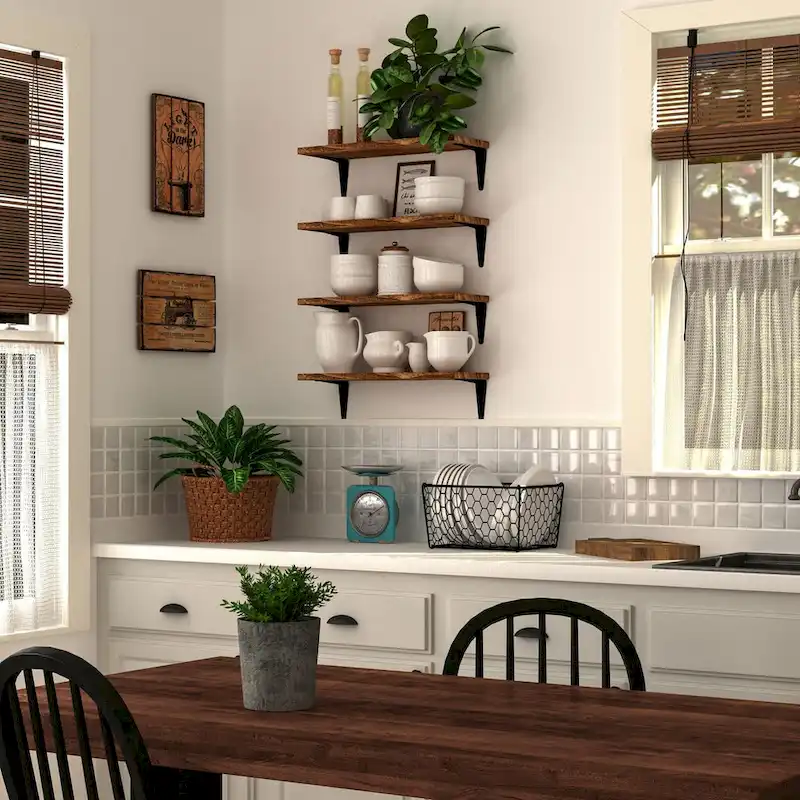 Wallniture Arras 17x6 Solid Wood Kitchen Shelves for Wall, Burned Finish, Set of 4