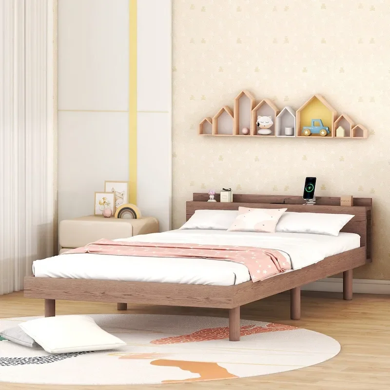 Modern Design Twin Size Platform Bed Frame with Built-in USB Ports