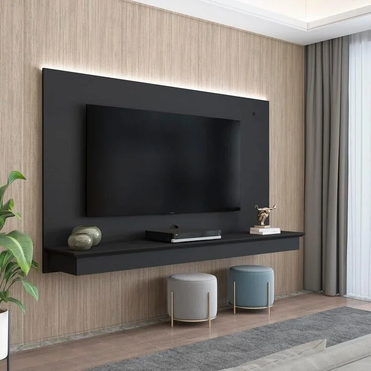 Floating TV Entertainment Center with LED Strip & Shelf, Fits 55