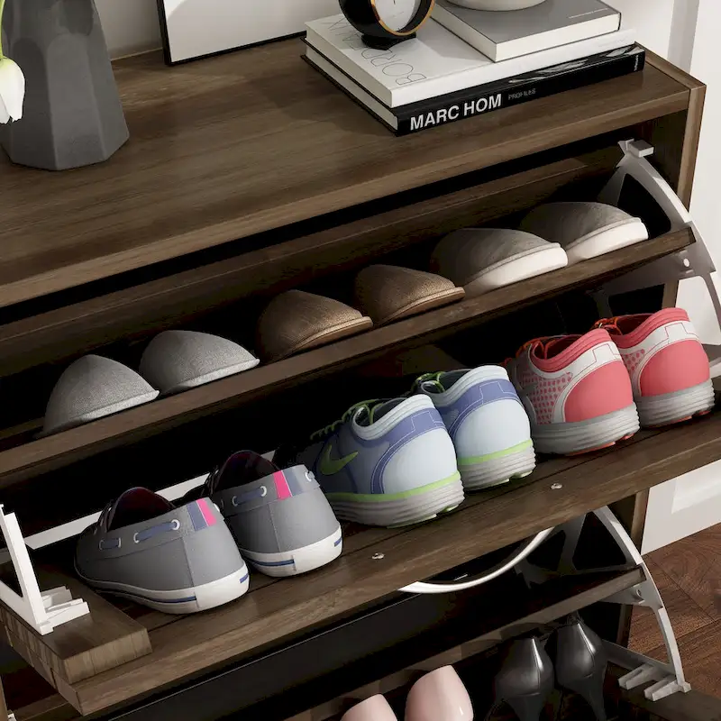 2-Drawer Shoe Cabinet, Fold-Out Drawers, Waterproof MDF, 8-12 Pairs, 22.4