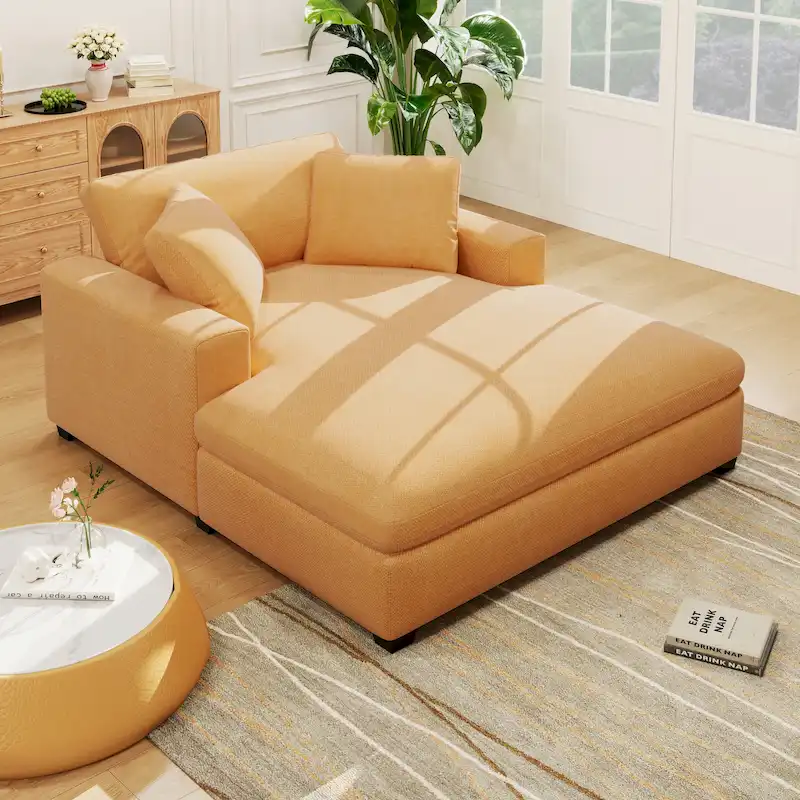 Oversized Chaise Lounge Sofa, Fabric & Solid Wood Legs, 53.5