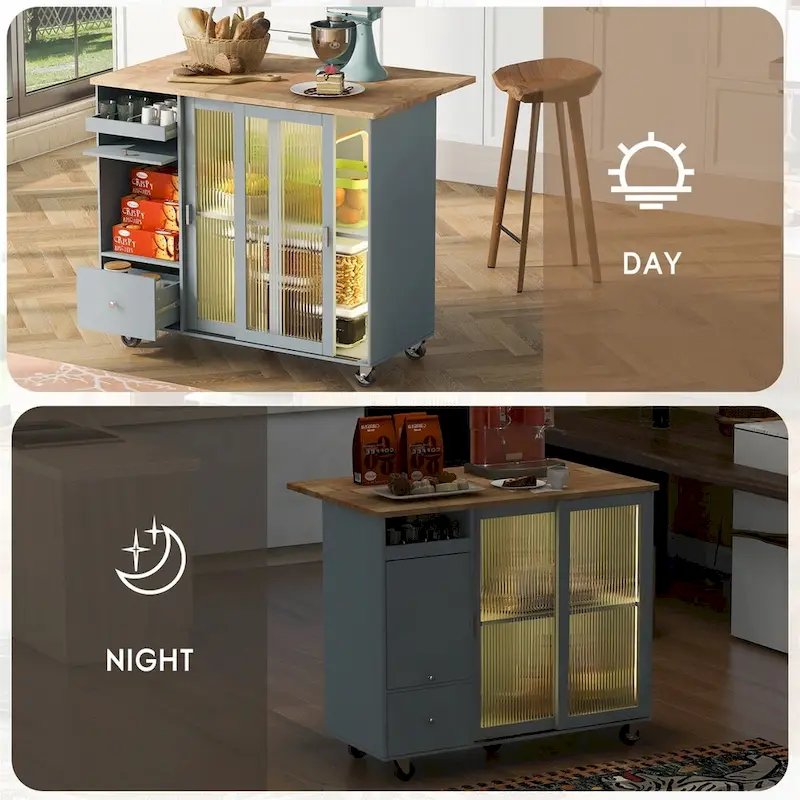 Merax Large Kitchen Island Cart with an Adjustable Shelf and 2 Drawers