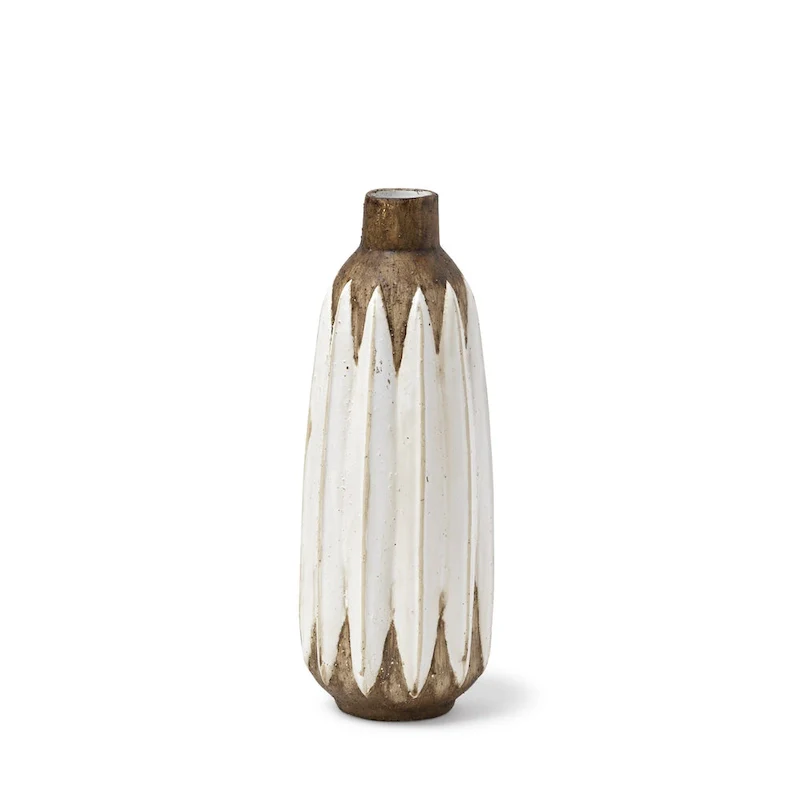 HomeRoots 14  Brown And White Abstract Cylinder Ceramic Table Vase