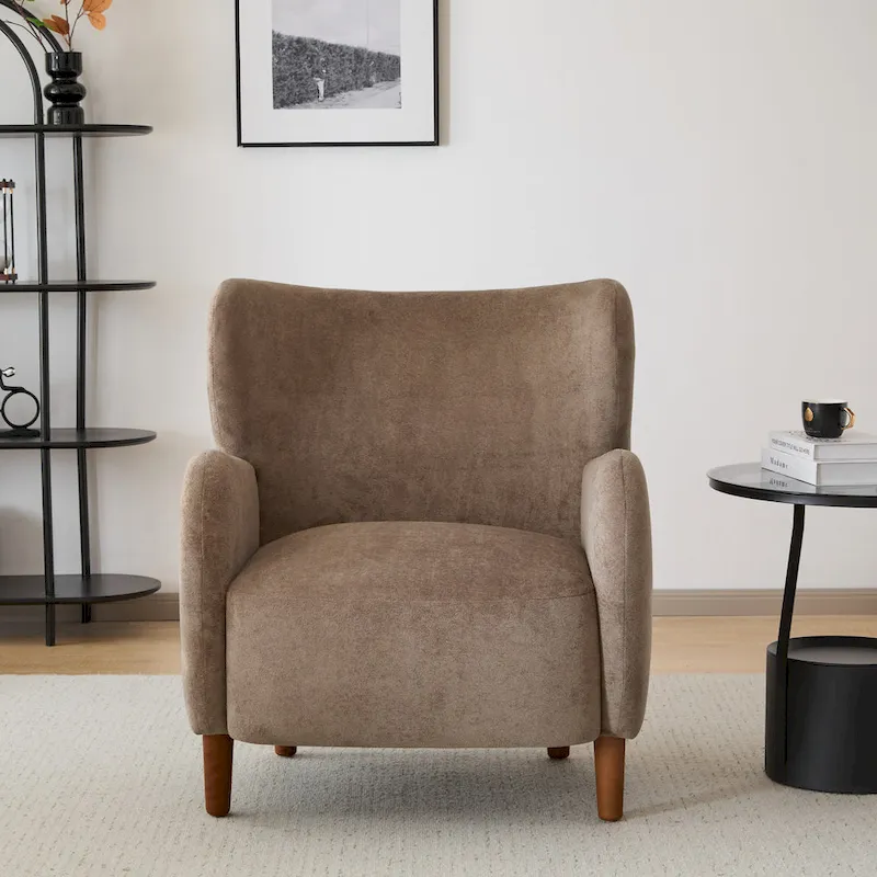 Wingback Club Chair, Mid-Century, Plush Velvet, Solid Wood & Birch Legs, Seats 1, Blue/Brown