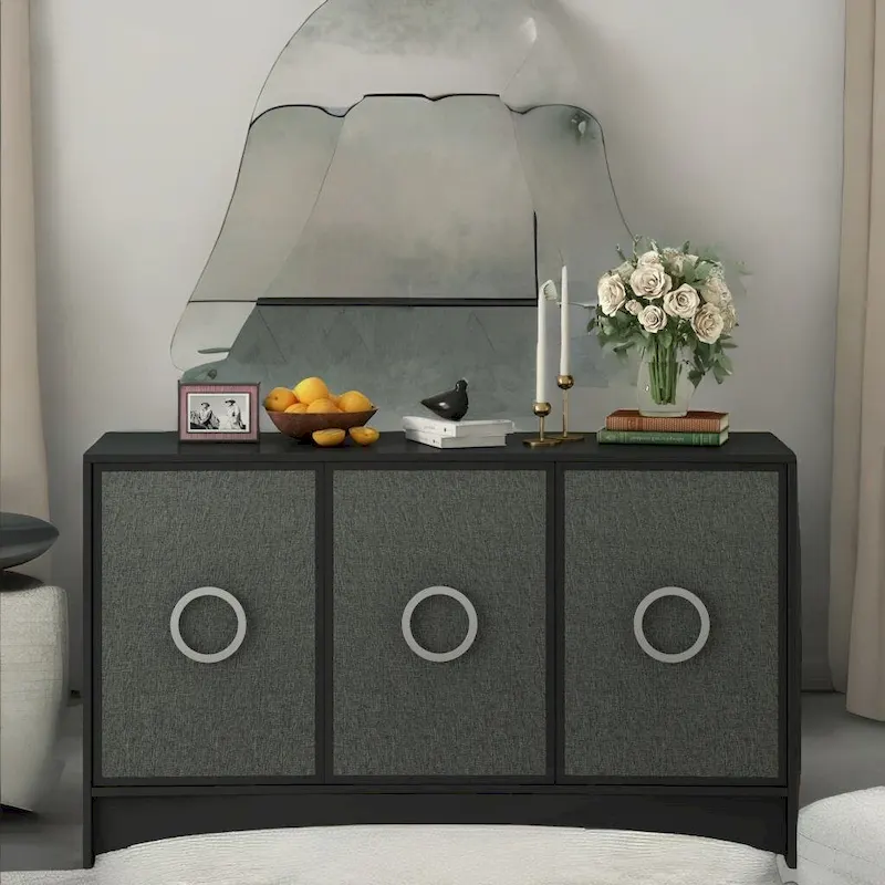 Curved Design Storage Cabinet w/Three Doors/Adjustable Shelves