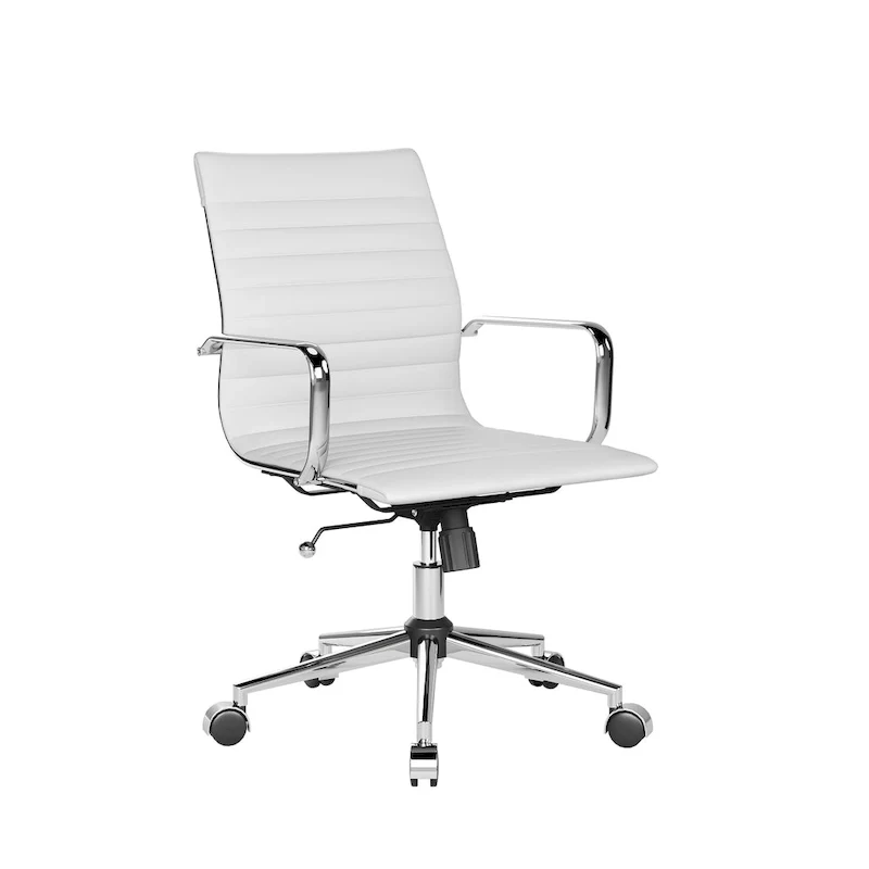 Ribbed Leatherite Office Chair with Chrome Frame, L-Shaped Arms and Swivel Base – Grey / White / Terracotta / Green / Brown / Black / Navy Blue / Gold & Navy Blue / Gold & Black / Gold & White, for 1 Person