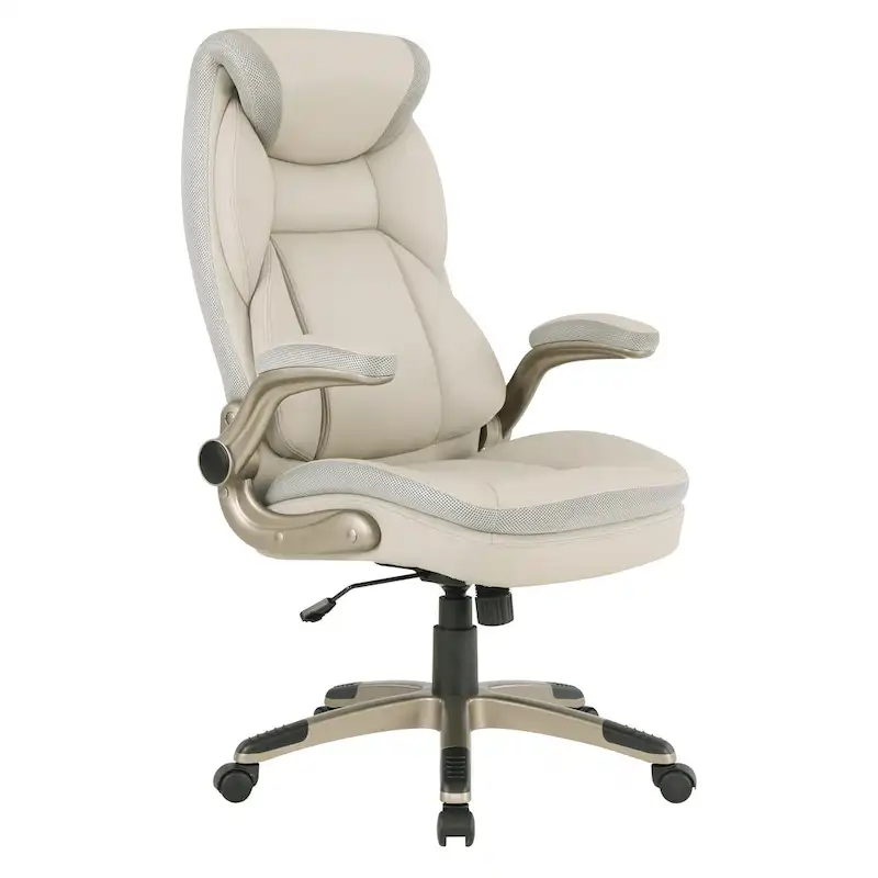 Executive Bonded Leather Office Chair with Lumbar Support, Locking Tilt and Flip Arms – Taupe / Black / Charcoal, for 1 Person