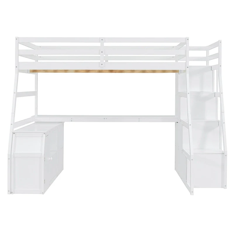 Full Pine Loft Bed with Desk and Storage
