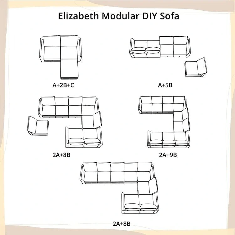 Modern DIY Convertible Modular Sectional Ultimate Sofa Collection - Optional Ottoman Middle and Armrest Modules