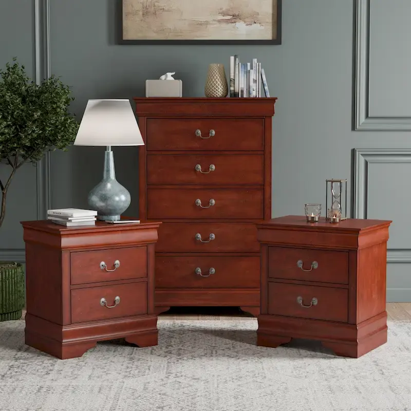 Furniture of America Devi Traditional 3-Piece Solid Wood Nightstand and Chest Set