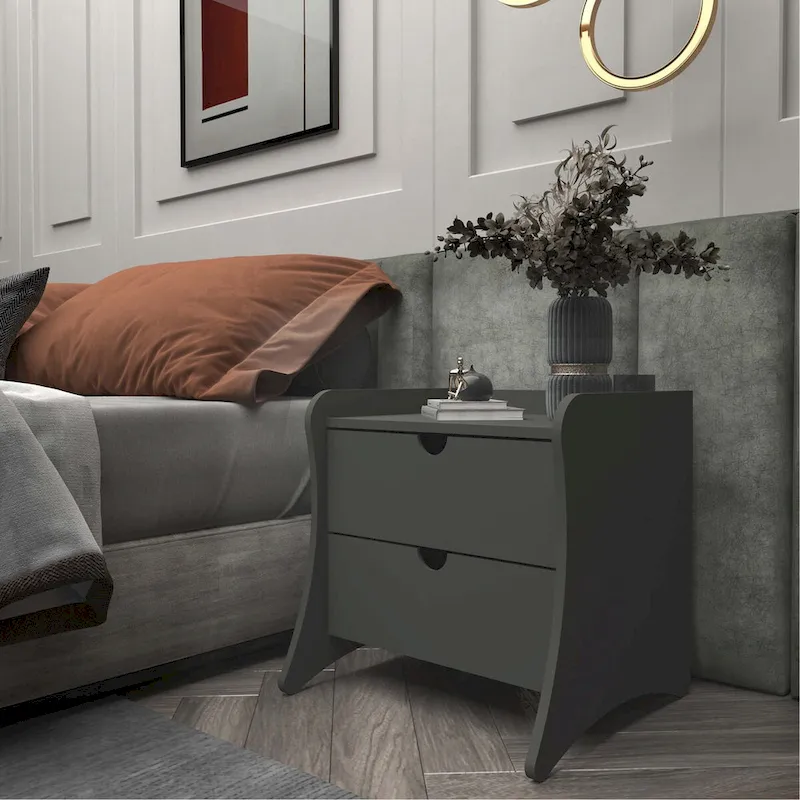 Mid-Century Modern 2-Drawer Nightstand, MDF, Curved Legs, 19.68