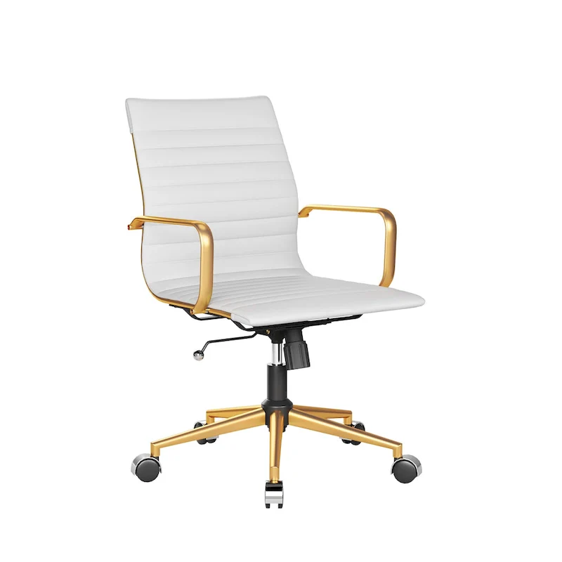 Ribbed Leatherite Office Chair with Chrome Frame, L-Shaped Arms and Swivel Base – Grey / White / Terracotta / Green / Brown / Black / Navy Blue / Gold & Navy Blue / Gold & Black / Gold & White, for 1 Person