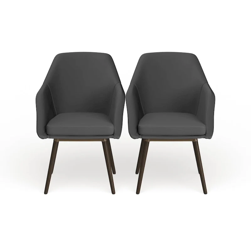 Carson Carrington Akrehamn 2-piece Grey Faux Leather Arm Chair Set with Beech Legs