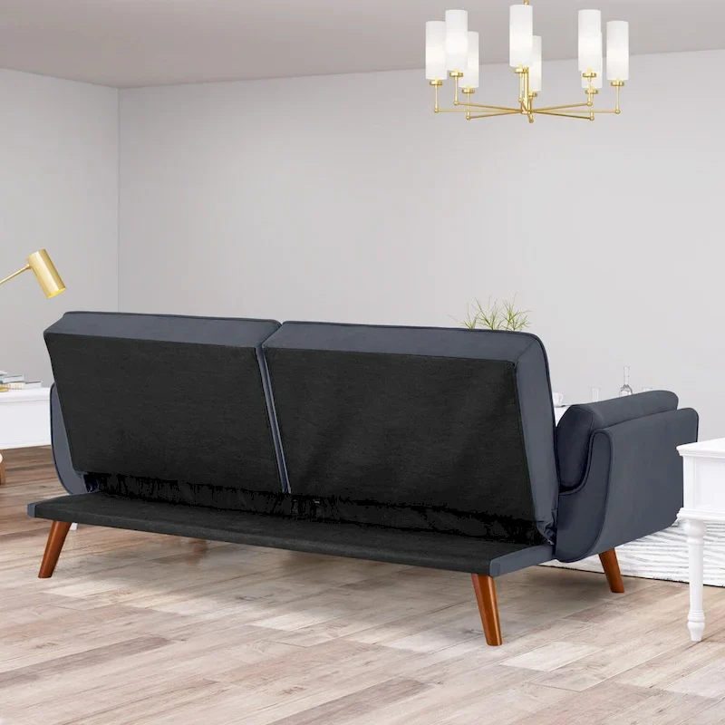 Convertible Futon Sofa Bed, Tufted Linen, Wood Legs, 3-Position Backrest, 500 lbs, Seats 2, Beige/Grey/Green/Yellow