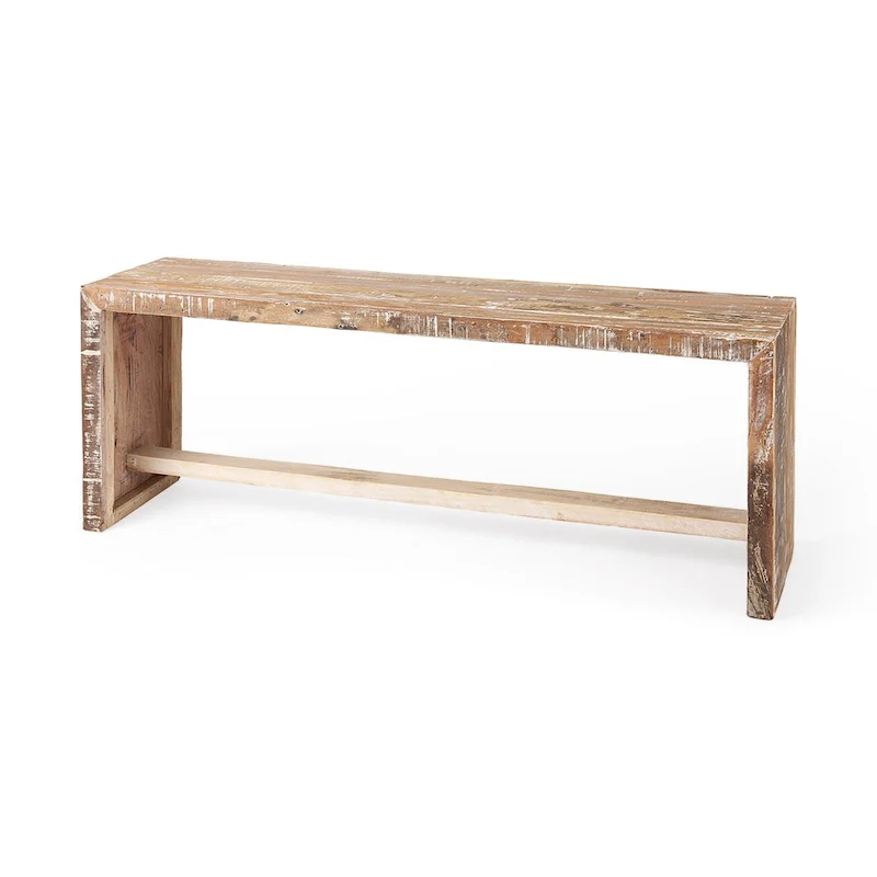 Reclaimed Wood Entryway Bench, Brown, Rustic, Boxy Frame, 47