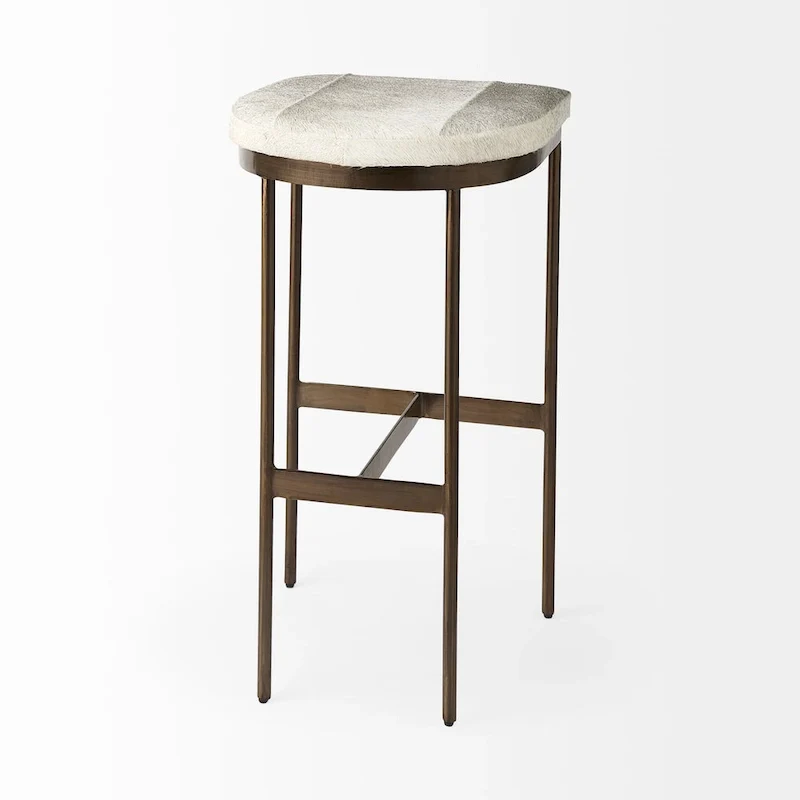 Millie Black Genuine Leather Seat with Nickel Metal Frame Counter Stool