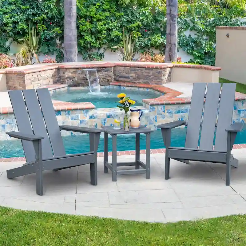 3Pcs Outdoor Adirondack Chairs,Patio Lawn Chairs with Side Table,for Deck Garden Backyard Balcony, Grey