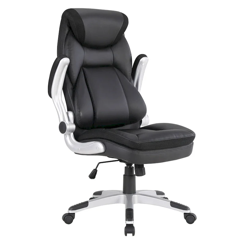 Executive Bonded Leather Office Chair with Lumbar Support, Locking Tilt and Flip Arms – Taupe / Black / Charcoal, for 1 Person