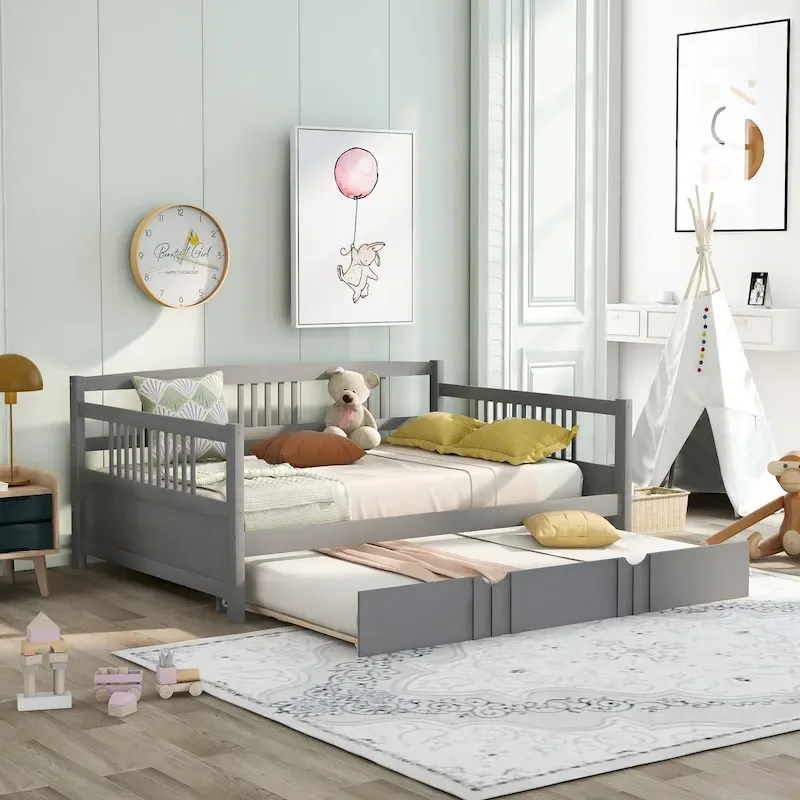 Full Size Daybed Wood Bed with Twin Size Trundle