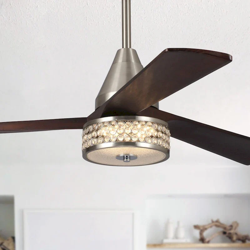 52  Walnut Wood 3-Blade Crystal LED Ceiling Fan with Remote