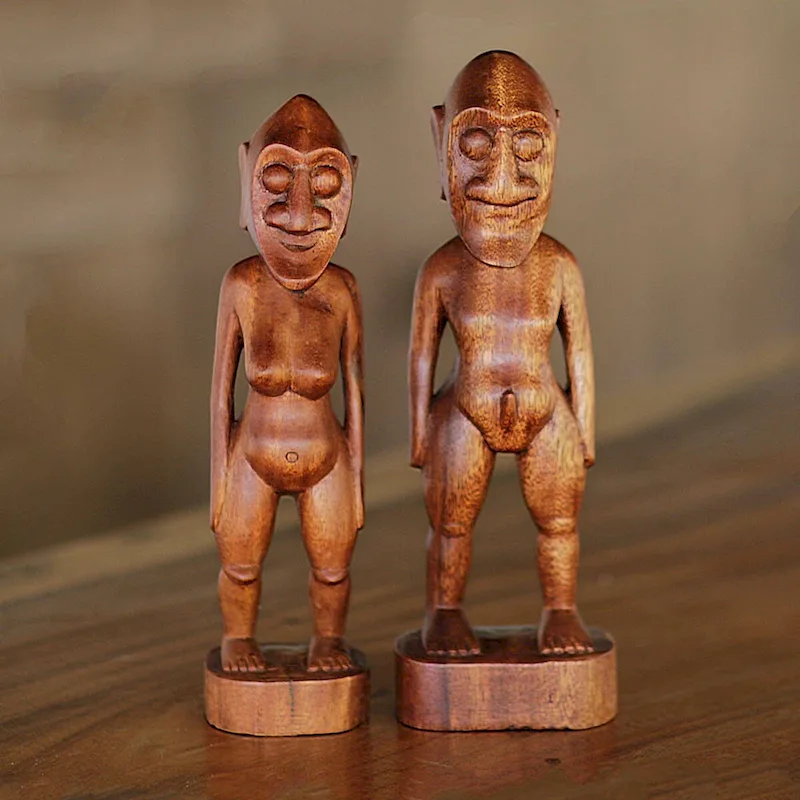 Handmade Ancient Asmat (pair) Wood sculptures (Indonesia) - 40 x 17 x 16