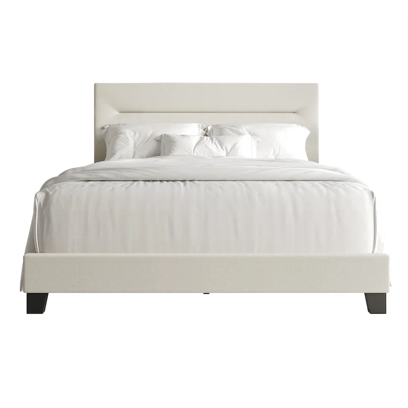 Linen Upholstered Bed, Foam-Padded Headboard, Rubberwood/MDF, Seats 2, Grey/Blue/Beige/Light Blue, Twin/Full/Queen/King