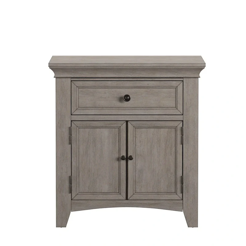 Nightstand with Charging Station, 1 Drawer & Cabinet, Rubberwood, 28