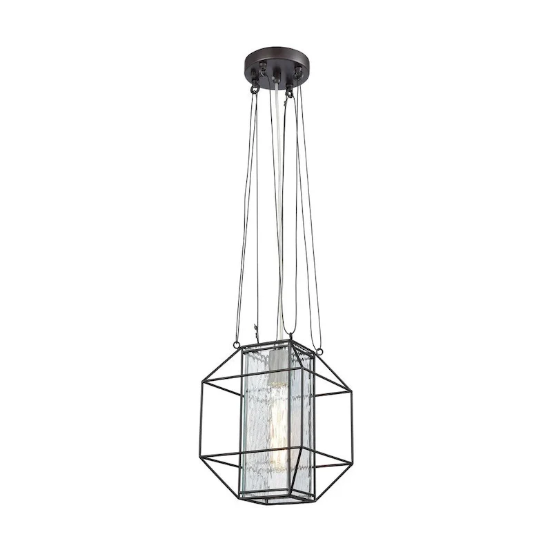 Elk Home Waterbury Oil Rubbed Bronze Glass 1 Light Pendant