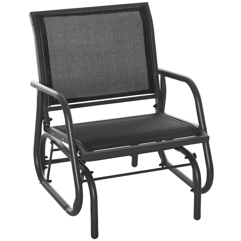 Outsunny Porch Glider, Swing Glider Chair with Breathable Mesh, Curved Armrests and Steel Frame for Garden, Poolside, Balcony