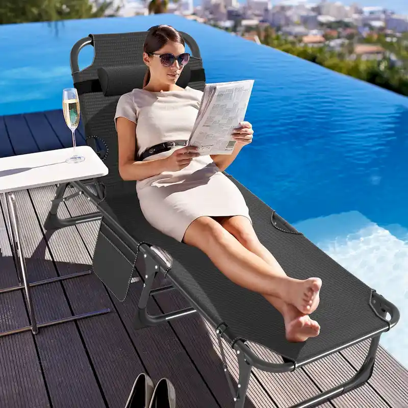 Portable Folding Camping Cot with Mattress Pillow, Patio Lounge Chair