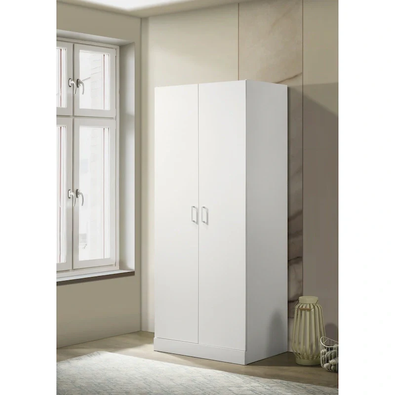 19 Modern Double-door Armoire with Storage Shelf and Hanging Rod for Bedroom