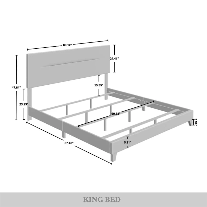 Linen Upholstered Bed, Foam-Padded Headboard, Rubberwood/MDF, Seats 2, Grey/Blue/Beige/Light Blue, Twin/Full/Queen/King