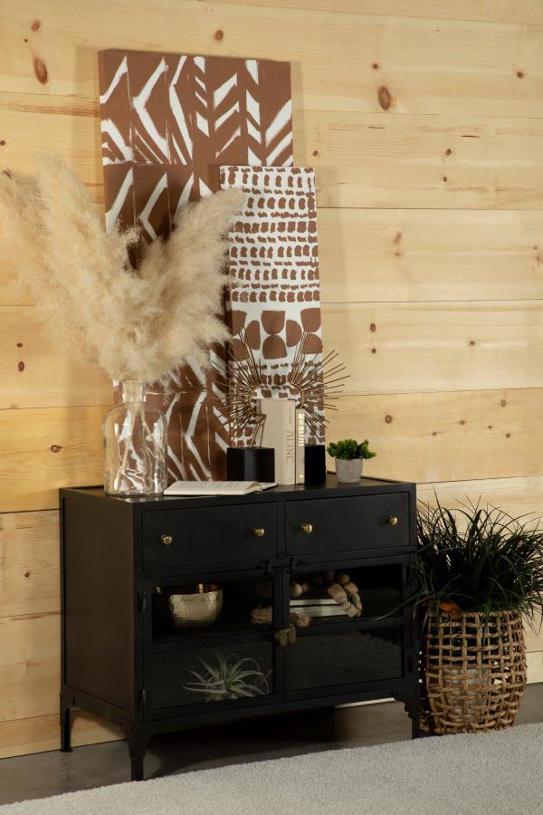 Industrial Accent Cabinet with Glass Doors