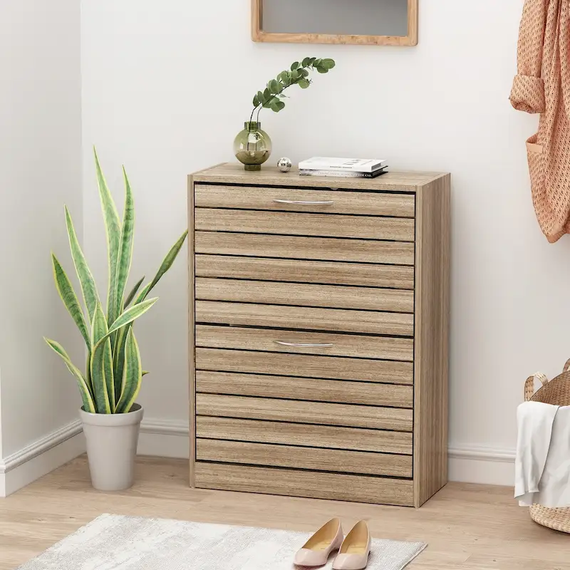 2-Drawer Shoe Cabinet, Fold-Out Drawers, Waterproof MDF, 8-12 Pairs, 22.4