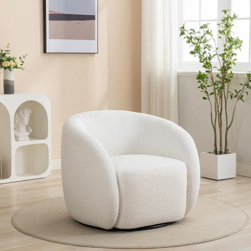 Barrel Accent Armchair, 360° Swivel, Polyester, Foam Cushion, Rounded Arms, Seats 1, Orange/Green/Black/White