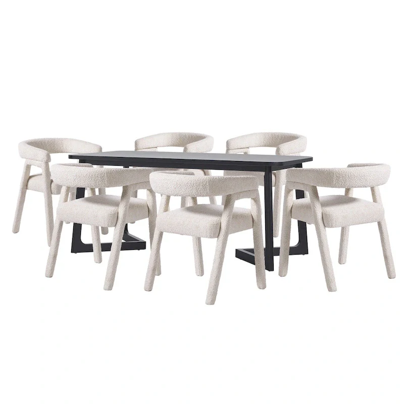 Middlebrook 7 Piece Solid Wood Dining Table Set w/ Full Fabric Chairs