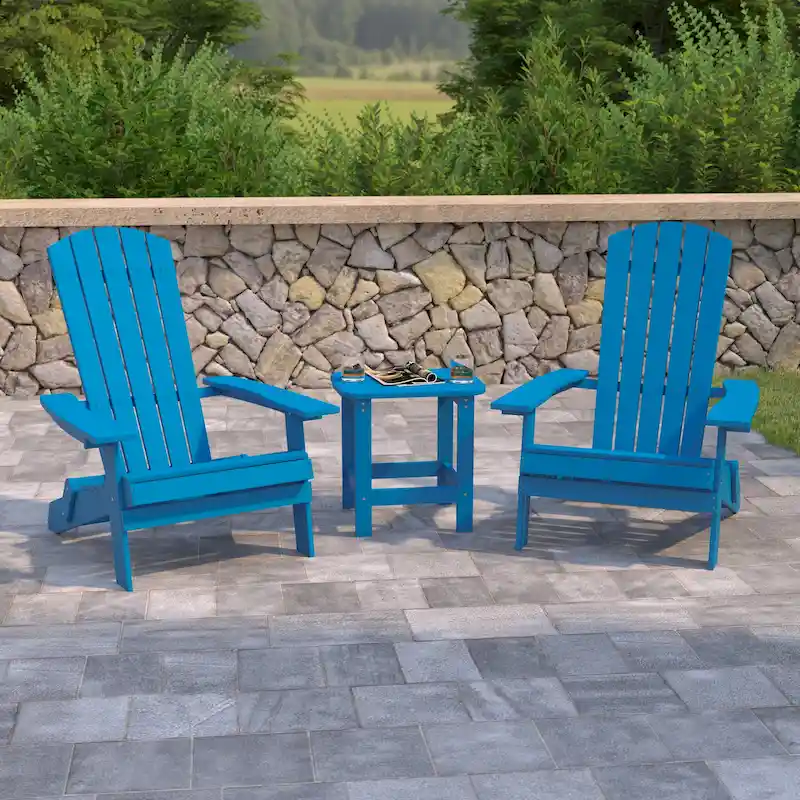 Set of 2 Indoor/Outdoor Folding Adirondack Chairs with Side Table - 34 D x 30.25 W x 37 H