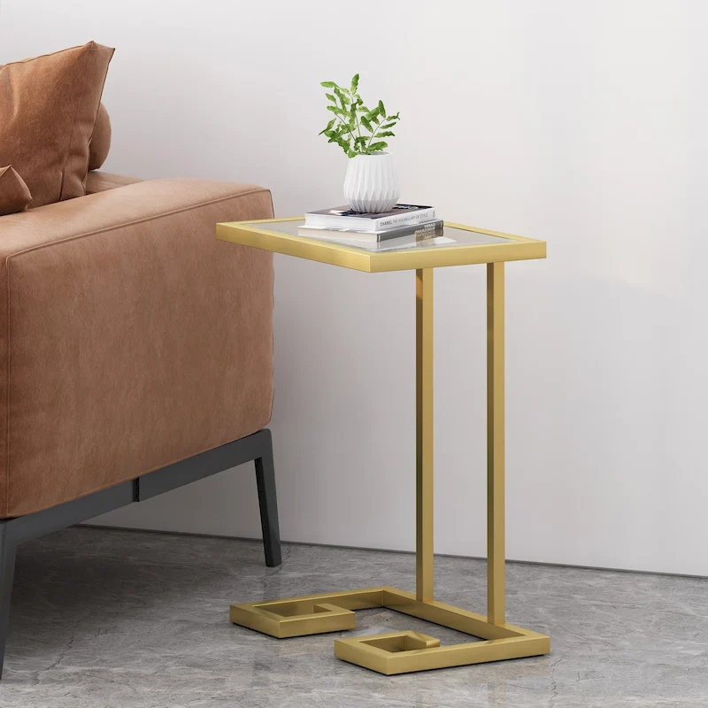Hickson Indoor Iron and Tempered Glass C Shaped End Table by Christopher Knight Home