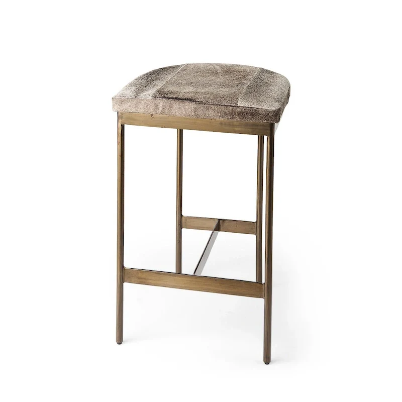 Millie Black Genuine Leather Seat with Nickel Metal Frame Counter Stool