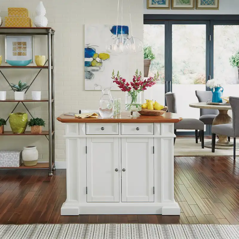 Copper Grove Cannington White Distressed Oak Kitchen Island