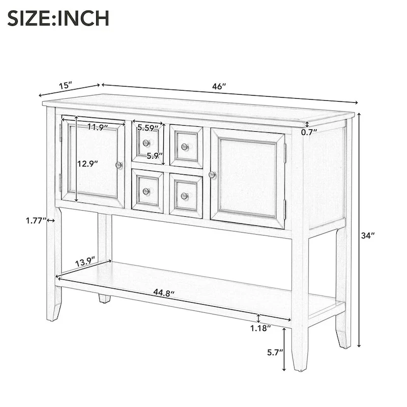 Dark Blue Distressed Acacia Wood Buffet Sideboard with 4 Drawers, 2 Cabinets & Bottom Shelf