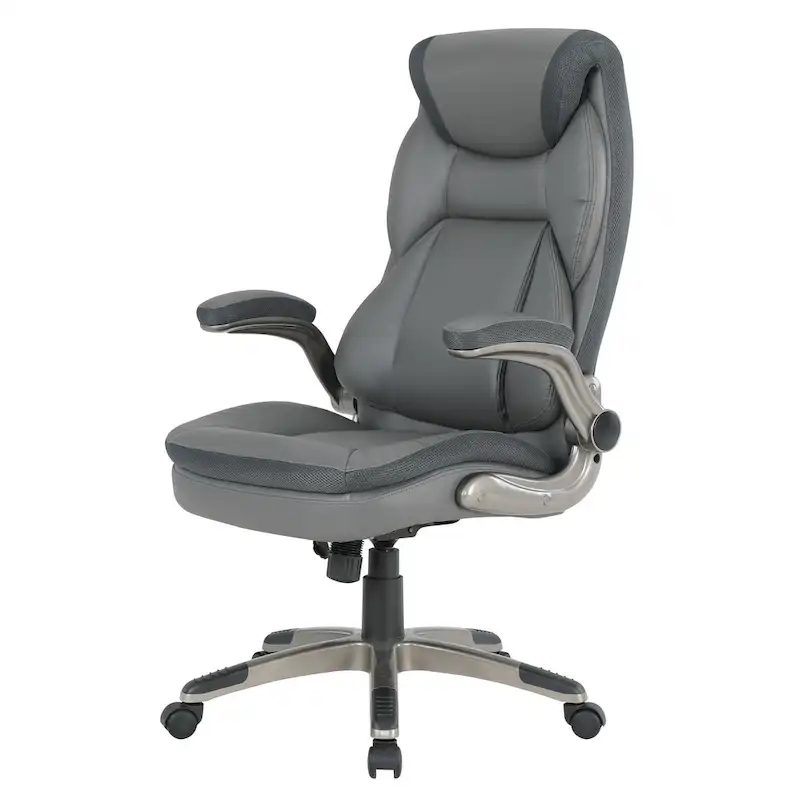 Executive Bonded Leather Office Chair with Lumbar Support, Locking Tilt and Flip Arms – Taupe / Black / Charcoal, for 1 Person