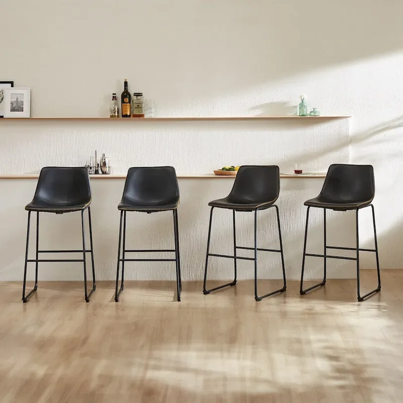Sweetcrispy 30   Counter Height Bar Stools, Modern Faux Leather High Barstools with Back and Metal Leg, Set of 2