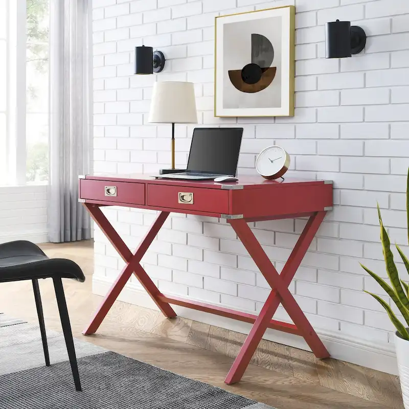 Computer Desk with Drawers, MDF Top & Solid Wood Legs, 42