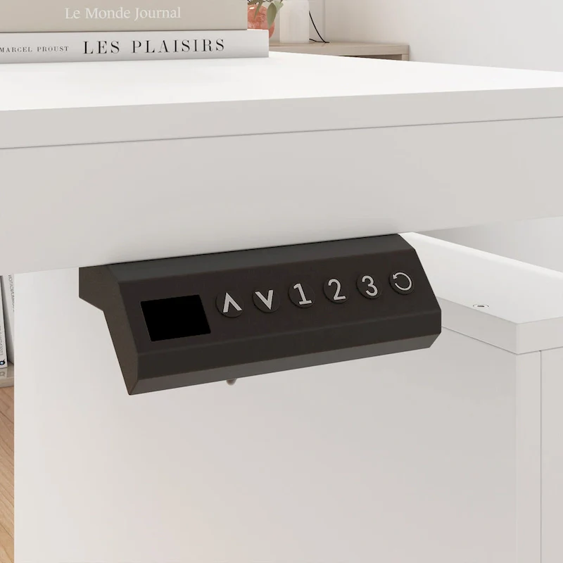 White Electric Height-Adjustable Desk with Side Storage Cabinet – Single User